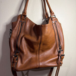 Realer Women's Brown Shoulder Hobo Bag with zipper detail